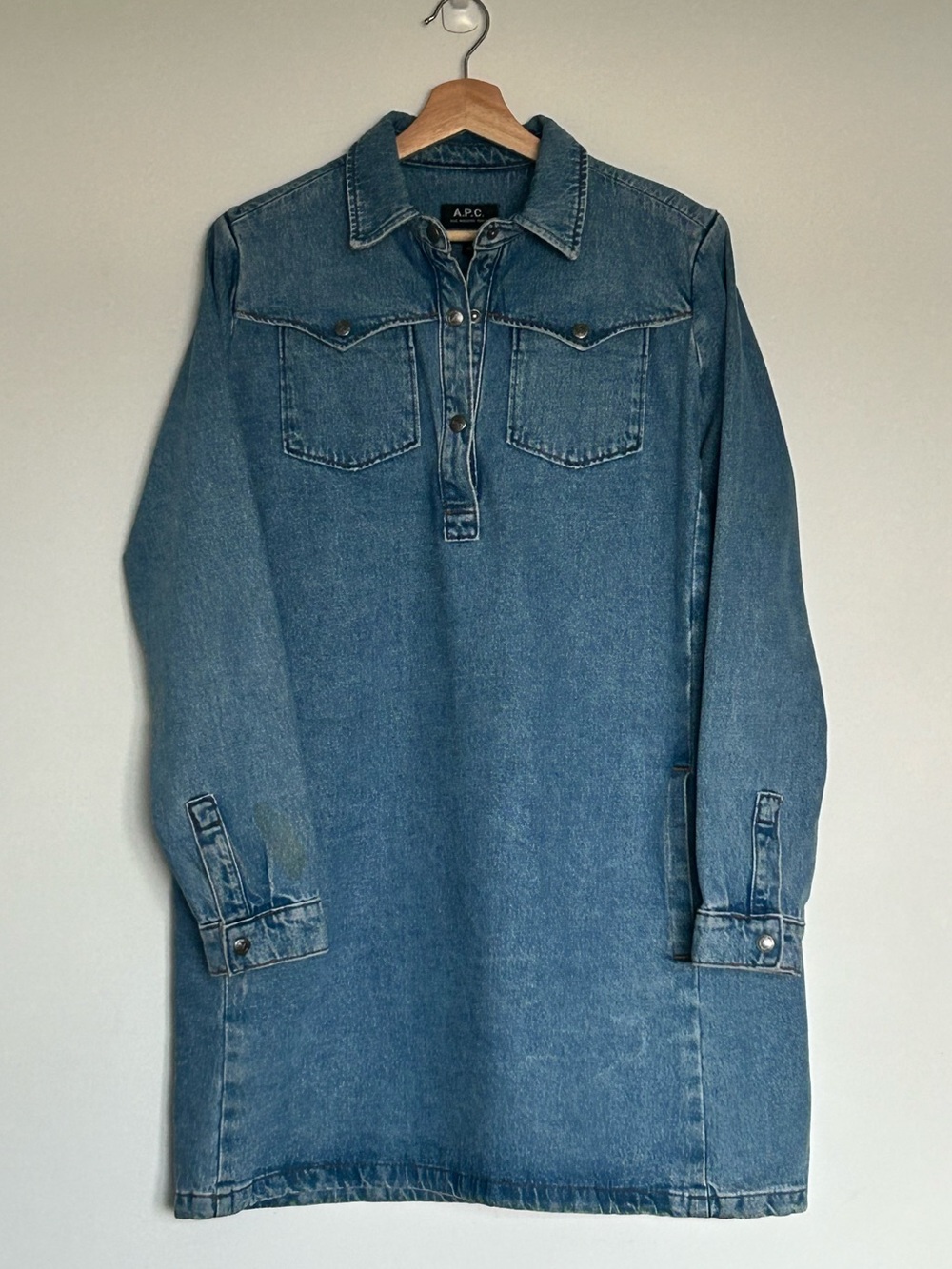 A.P.C. Blue Denim Snap-Front Mini Dress